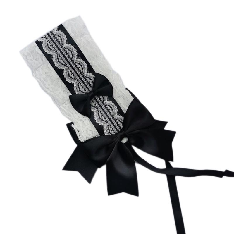 NEW Lolita Ruffled Headband Sweet Star Embroidery Lace Ribbon Bow Hairband with Hairpins Anime Maid Cosplay Headdress