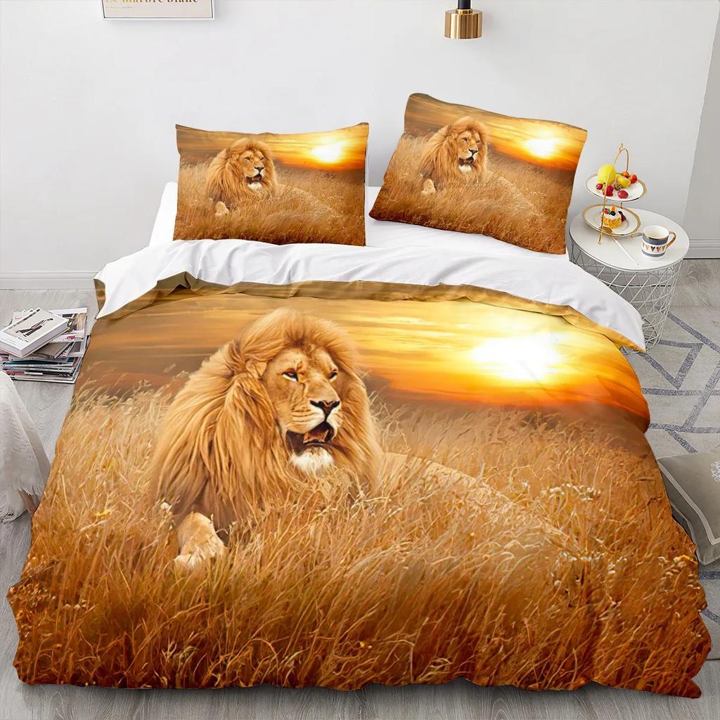 Animal Lion Bedding Set Cool Animal Bed Linen Home Decor Single Double Twin Size For Boys Girls Boys Adults Lion Duvet Cover Set