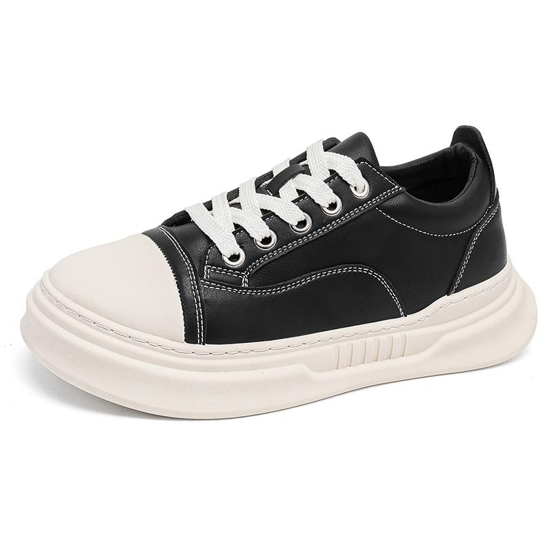 Fashion Thick Sole Male Sneakers Comfortable Walking Shoes Men's Lace-Up Flats Fashion Retro Skate Shoes for Men Leather Casual Shoes