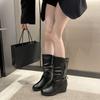 Fashion Black Wedge Heel Fleece-Lined Women's Half High Boots On Offer Comfortable and Elegant Goth Pu Cosplay Hot Ladies Mid Calf Shoes