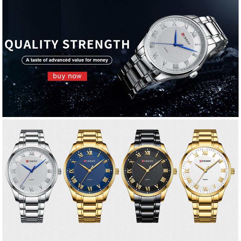 CURREN Klasyczny, casualowy zegarek dla mężczyzn ze stalową bransoletą, prosty kwarcowy zegarek na rękę z rzymskimi cyframi dla biznesmena