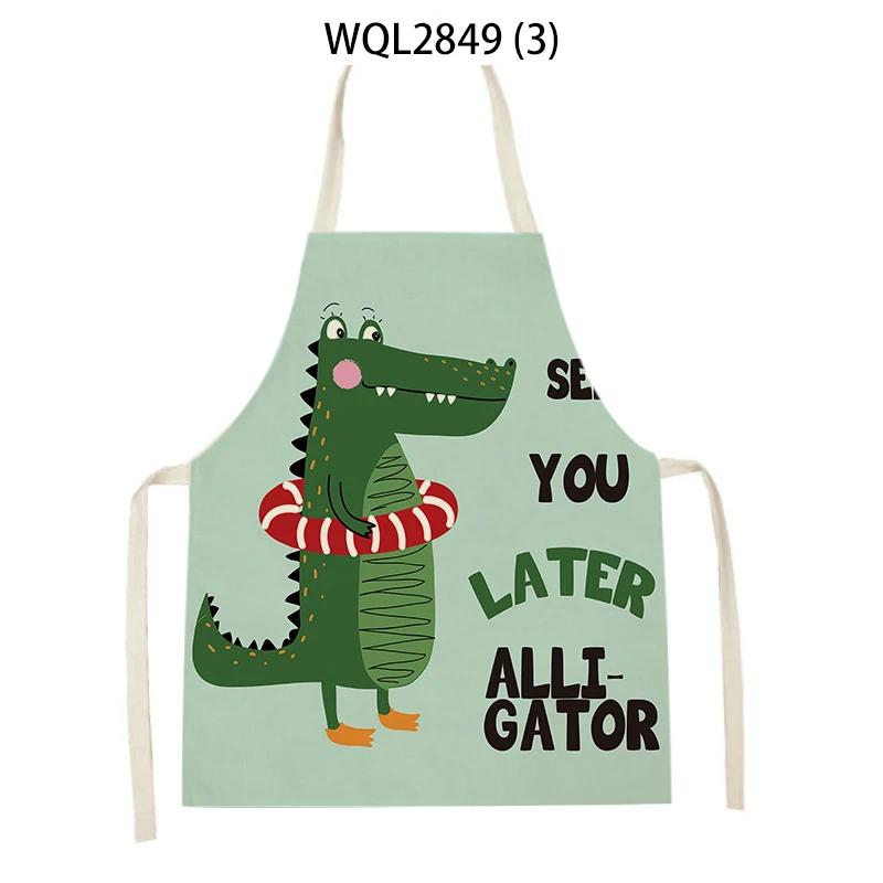 Cute Animal Style Kitchen Aprons Adult Kids Sleeveless Linen Cooking Aprons Cartoon Fox Giraffe Rabbit Pattern Baking Aprons 47x38cm