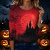Women's Casual Halloween Print Round Neck Three Quarter Sleeve T Shirt Top Lightweight Comfortable Fit Seasonal Design