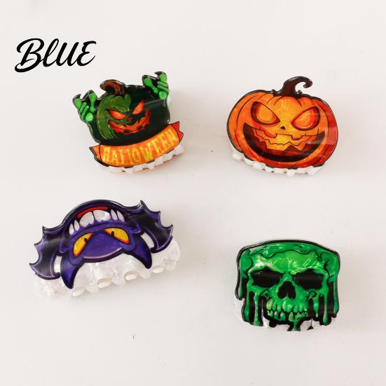 Half-tied Hair Clip Back Head Claw Reinforced Shark with Elastic Base Halloween Skull Transparent Acrylic Claw Pumpkin Bat Patterns for Bun