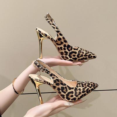 Borsa stampa leopardo tacchi alti da donna primavera parola con tacco sottile temperamento sexy moda sandali