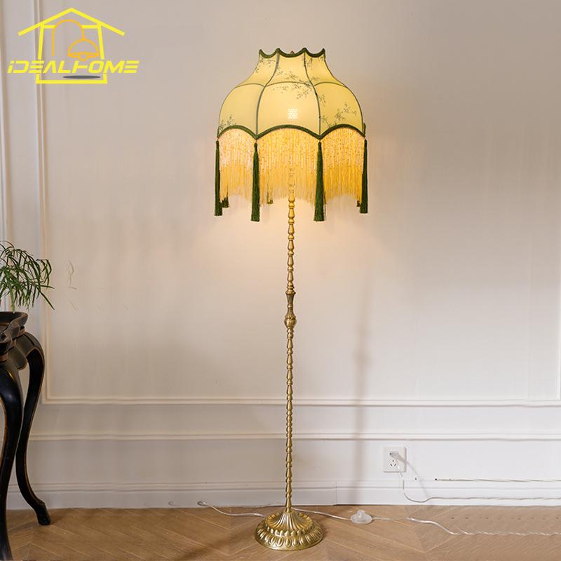 Chinese Classical Retro Copper Tassel Floor Lamp LED E27 Gold Lustre Zen Art Decorative Standing Lights Study Living/Tea Room