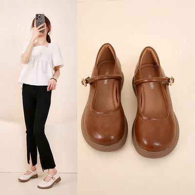 Women's Retro Mary Jane Leather Shoes Spring Fall Shallow Mouth Fashionable Comfortable Commuter Work Single Shoes