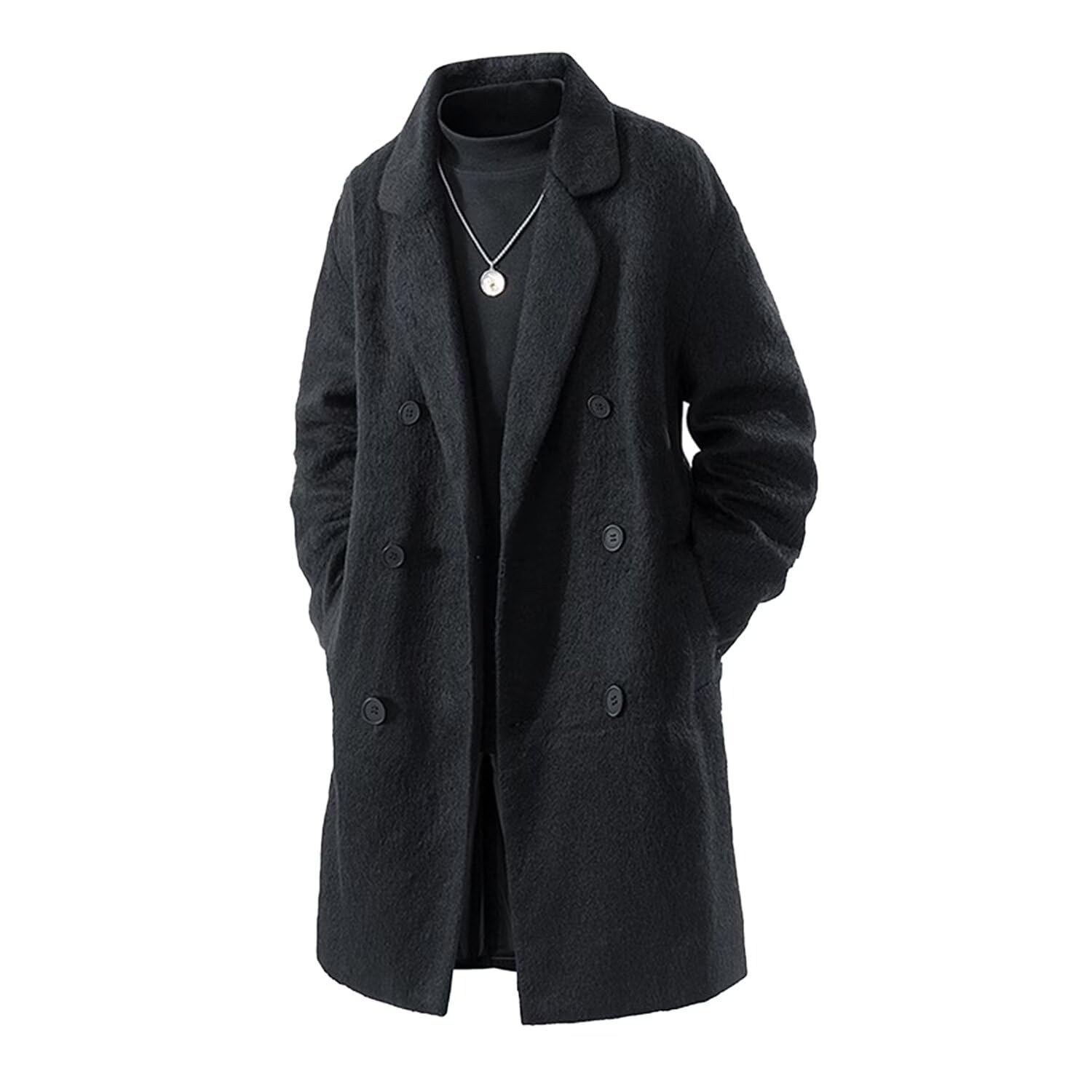 

Yucahype Честерфилд Длинный Ткань Мелтон Тренч Свободный Плюс Однотонный Для Холодной Погоды Школьный Мужской Пальто, Пальто, Посадка, Размеры, Цвет, Ветрозащитный, Куртка, Стильный, чёрный