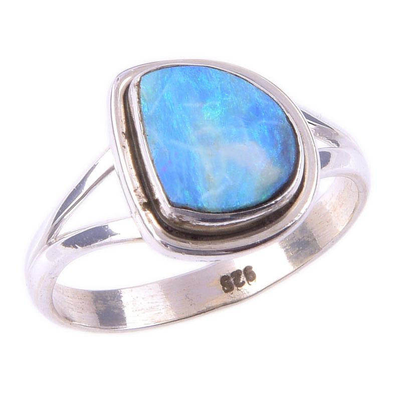 Natural Australian Opal Gemstone 925 Solid Sterling Silver Jewelry Ring S.7 C4k12