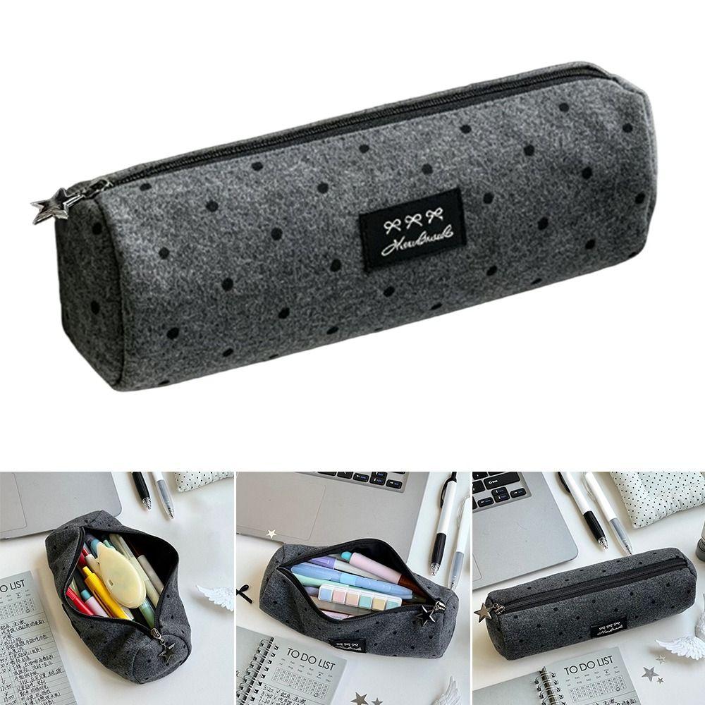 Polka Dot Pencil Case Gray Stationery Bag High Quality Pencil Pouch  School Supplies
