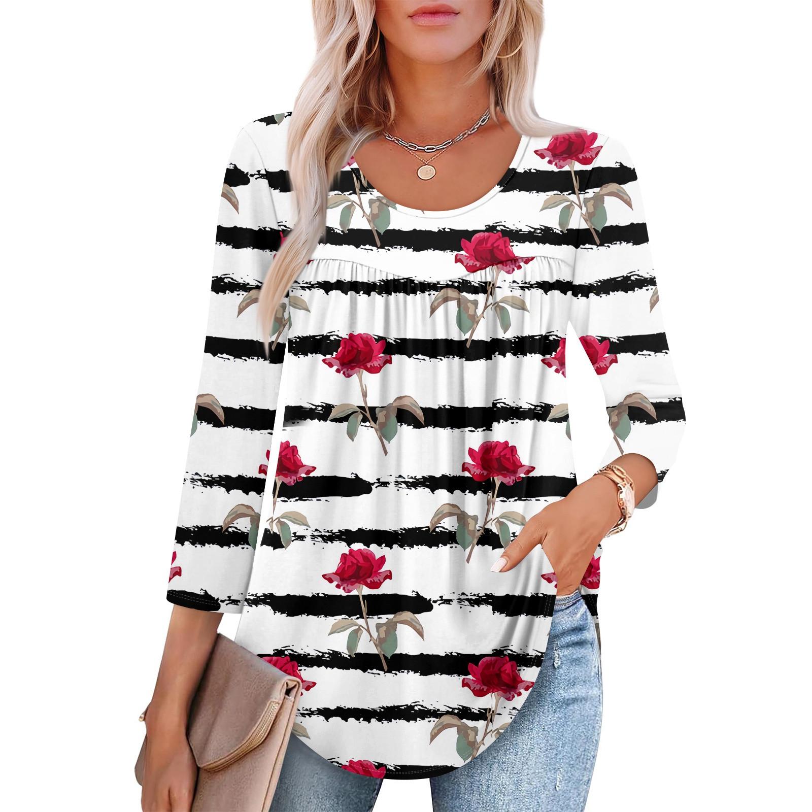 

Женский модный топ с рукавом семь восьмых, круглым вырезом, плиссированный, повседневный, с принтом XL белый