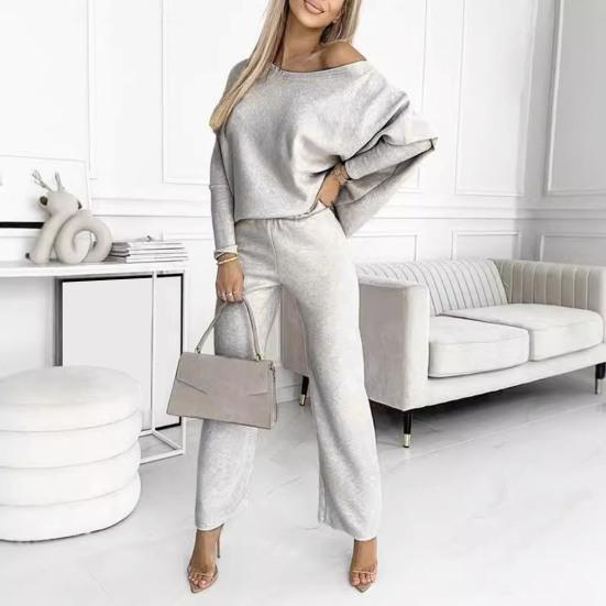 2 Pcs/Set Women Top Pants Set Round Neck Long Sleeves Sweatshirt Elastic Waist Wide Leg Sweatpants Sport Outfit Autumn Casual Tracksuit