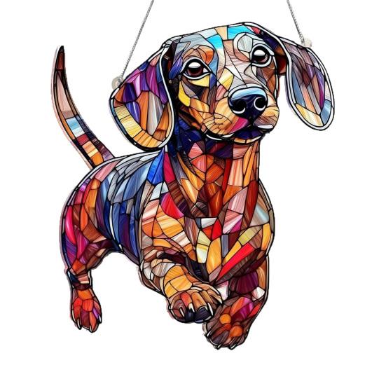 

Colorful Dog Acrylic Puzzle Suncatcher Dachshund/Chihuahua Stained Glass Window Hanging Ornament Gifts for Women Dog Lovers Size#17