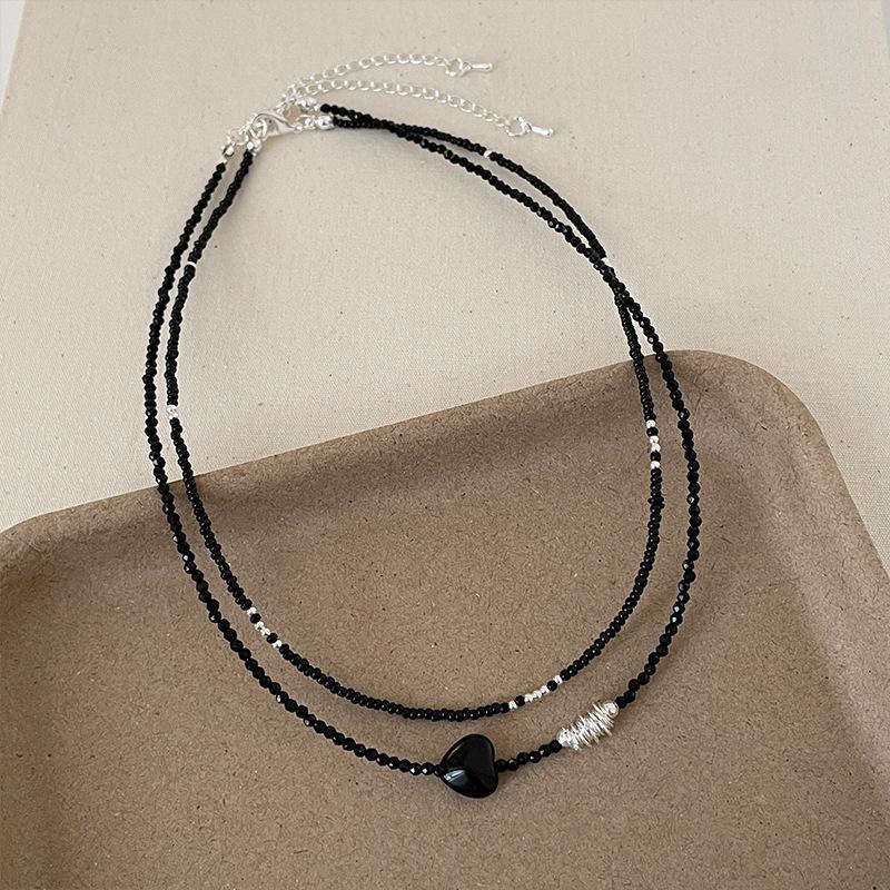 Black Beaded Love Stackable Necklace Spice Girl Choker Personality Fashion Temperament Versatile Neck Chain Collarbone Chain