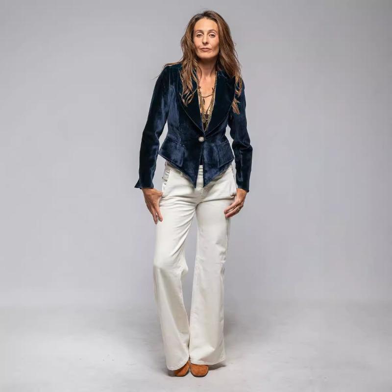 Women's Gold Velvet Suit Jacket Short Section Thin A Buckle Slim Spring and Autumn Leisure Suit