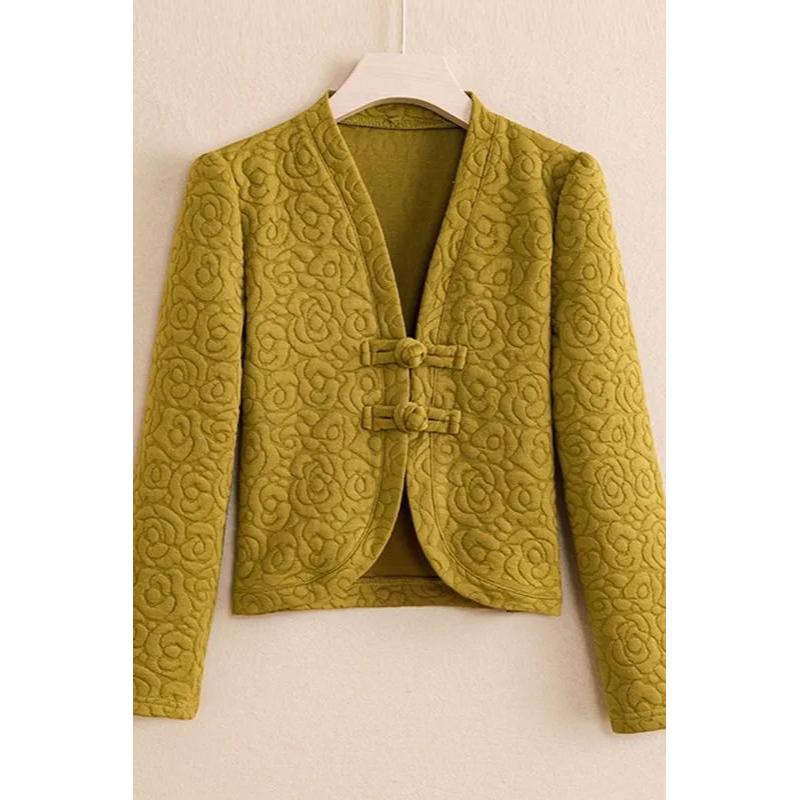 Jachetă Scurtă pentru Femei Nou Toamnă Iarnă Catifea Retro Stil Chinezesc Modă Mamă Top cu Nasturi