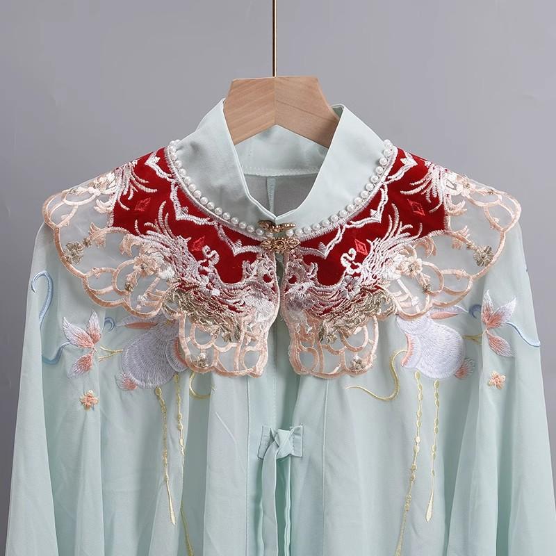 Cloud Shoulder Women'S Horse Dress Embroidered Fringed Fake Collar Retro Shawl National Style Hanfu Pearl Accessories Cape