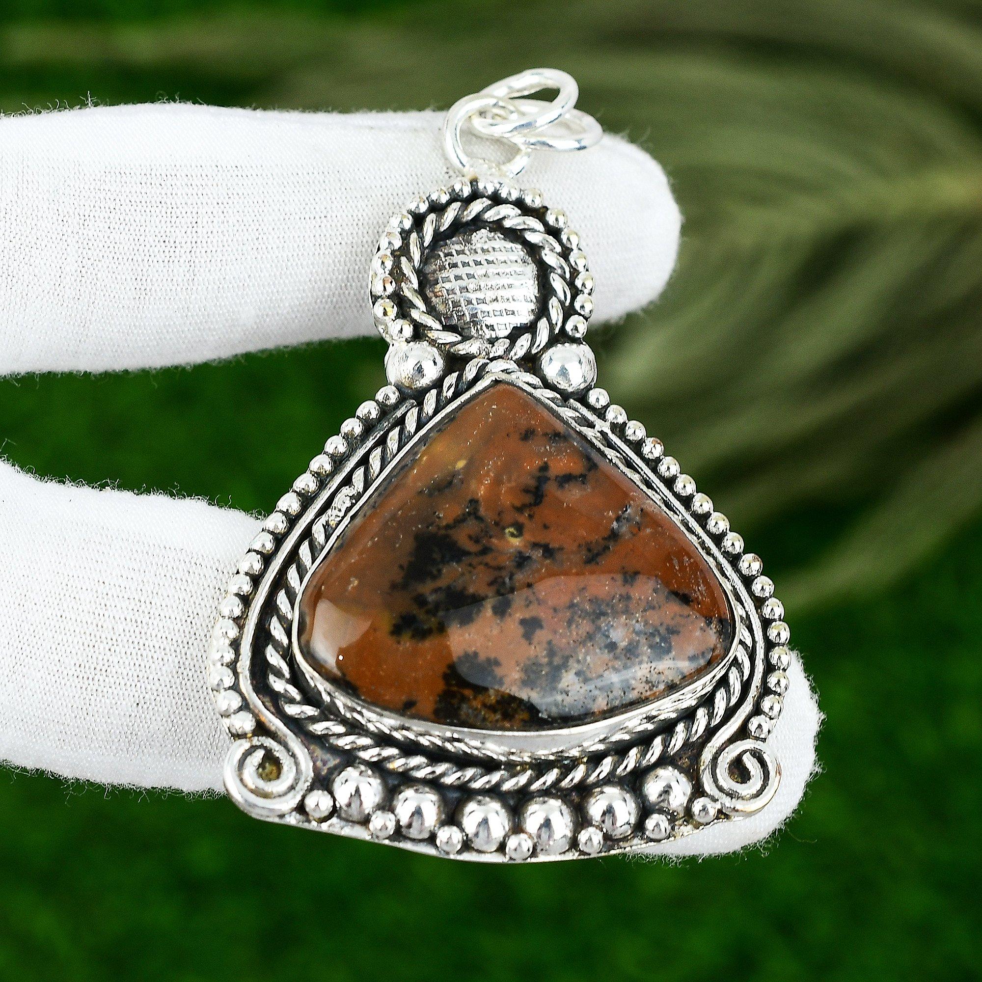 925 Silver Pear Honey Dendrite Opal Stone Bezel Daughter Elegant Pendant Jewelry