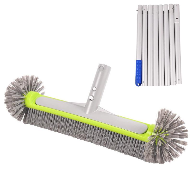 45cm Heavy Duty Aluminum Pool Brush Head With Corner Cleaning Brush Easy To Install For Pool Wall Steps Corner Cleaning Tools