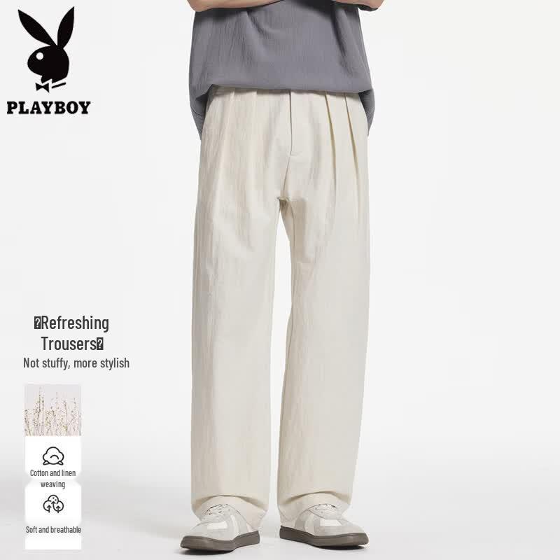 Playboy Men s Cotton Linen Blend Straight Casual Pants 2XL