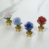 Mini Glass Rose Flower with Pot Colorful Rose Flower Ornaments Collectible Hand Blown Faux Crystal Flower Figurine for Mother's Day Birthday Table