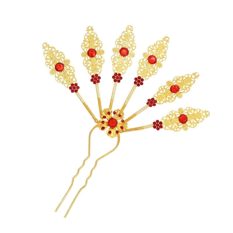 Alloy Peacocks Leaf Hair Stick Hairpieces with Rhinestones Thai Ethnic Hair Ornament Daily Hairstyle Embellishment