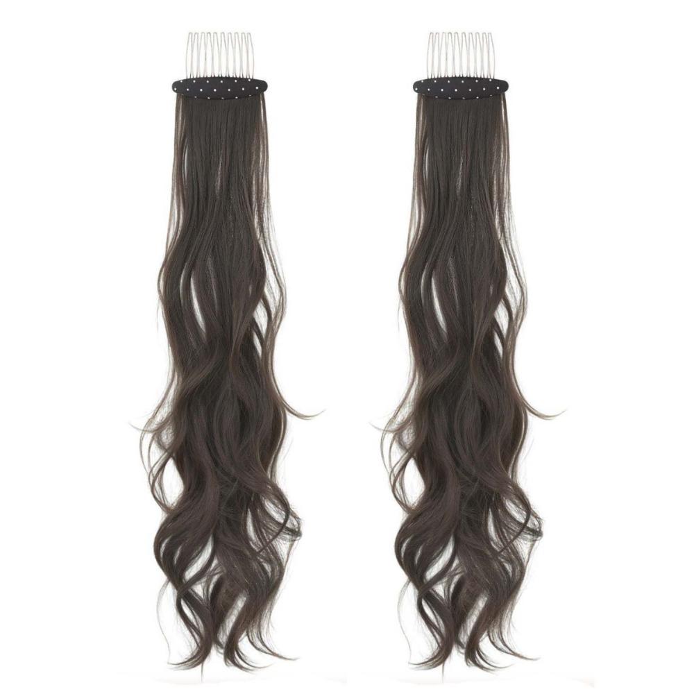 2Pcs Elegant Polka Dot Pony Tail Hair Piece with Hair Comb Long Wave Layered Ponytail For Women Black Brown Black