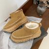Short snow boots women's tire sole fleece thermal shoes 2025 winter non-slip and wear-resistant cowhide wool sneakers