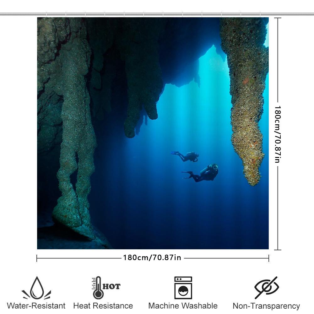 Underwater Ocean Diver Shower Curtain Blue Sea Life Bathroom Decor Backdrop Washroom Artistic Print Waterproof Home Textile