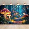 2D Flat Background Cloth - Dreamy Forest Mushroom Pattern Photography Background, Multi Functional Home Decoration Banner