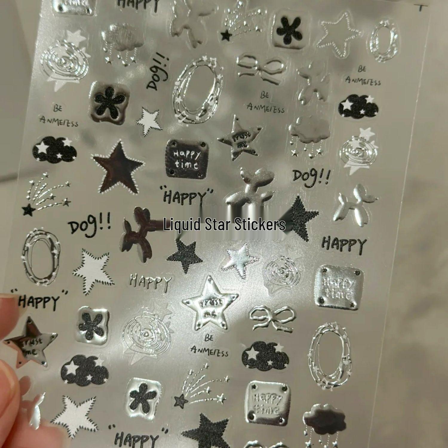 Gothic Y2K Heart & Star Nail Stickers - Metallic Hot Stamping Design