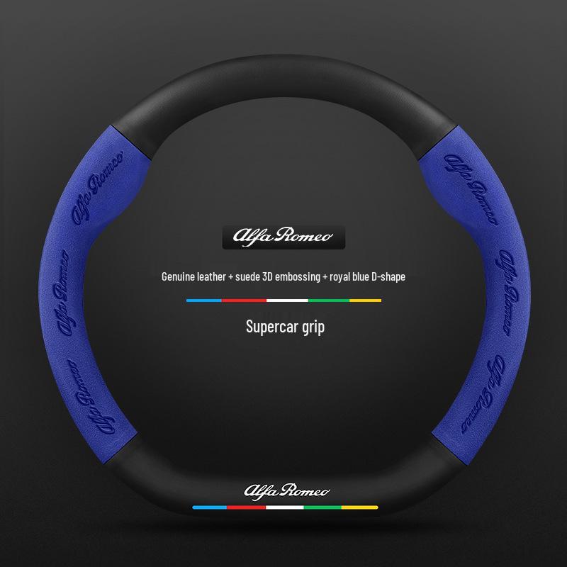 Carbon Fiber & Alcantara Leather Steering Wheel Cover for Alfa Romeo Stelvio, Stanway, Giulia, Juliet