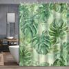 1pc Watercolor Green Tropical Plant Leaf Bamboo Bath Curtain, 12 Hooks Waterproof Bath Curtain, Bathroom Decoration, for Spring