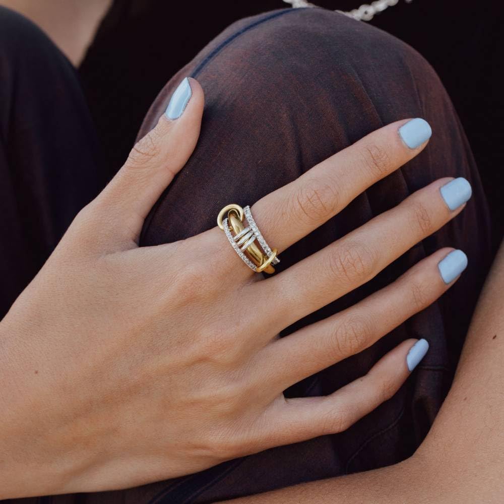 Brass AAA Zircon Multi Color Link Chain Rings Women Jewlery Designer T Show Club Cocktail Party Rare Japan Korean INS