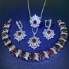Multi Color Set with Zircon Earrings Bracelets Rings Necklaces Stylish Wedding