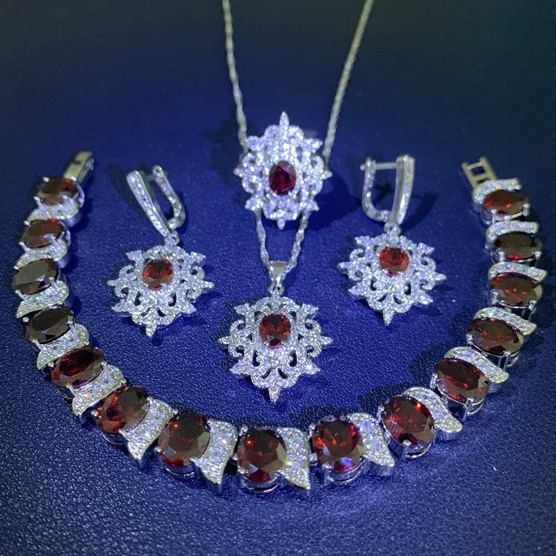Multi Color Set with Zircon Earrings Bracelets Rings Necklaces Stylish Wedding