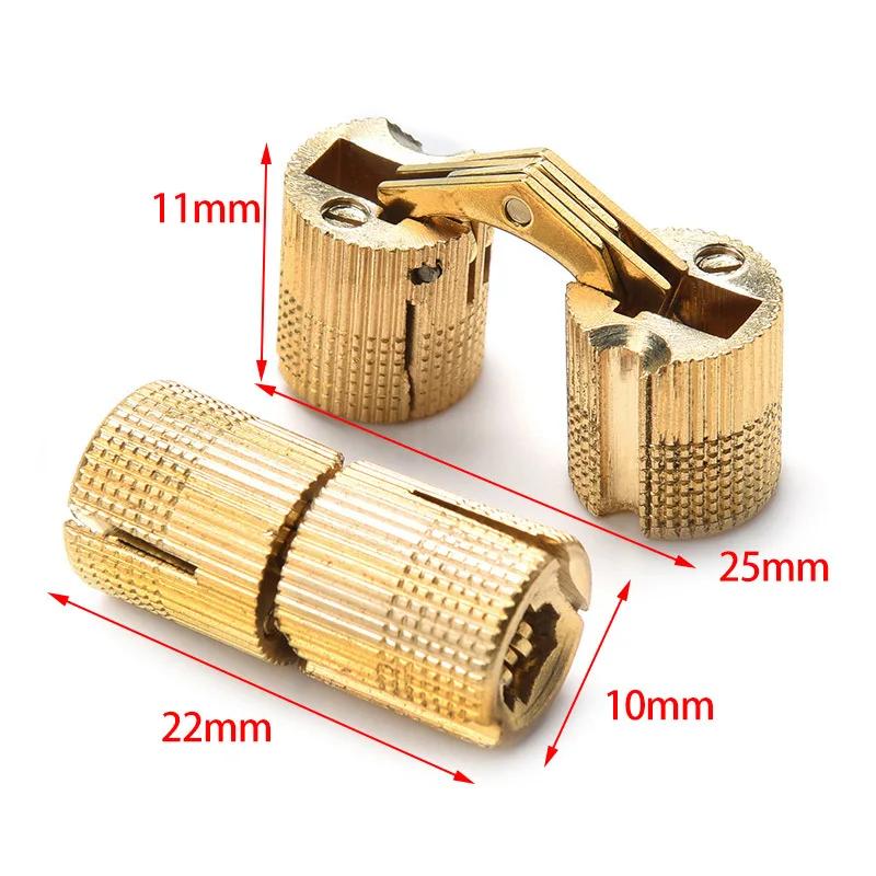4pcs Coppers Brass Furniture Hinges 8-18mm Cylindrical Hidden Cabinet Concealed Invisible Door Hinges For Hardware Gift Box