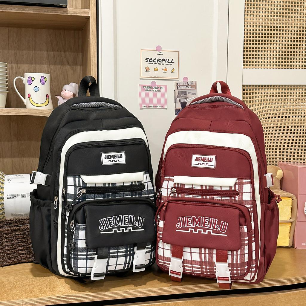 Schoolbag Korean version of Mori primary school student schoolbag female high-value plaid contrasting color college style middle school student