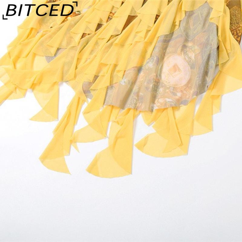 BITCED Sommer Sexy Rüschen Resort-Stil Neckholder Kleid für Frauen