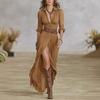 Women's Autumn Sexy Solid Color Irregular Ruffle Belted Dress (2025)