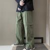 Men Pants Zipper Detachable Solid Color Elastic Waist Drawstring Loose Streetwear American Temperament Straight Wide Leg Cargo Pants Men Clothes