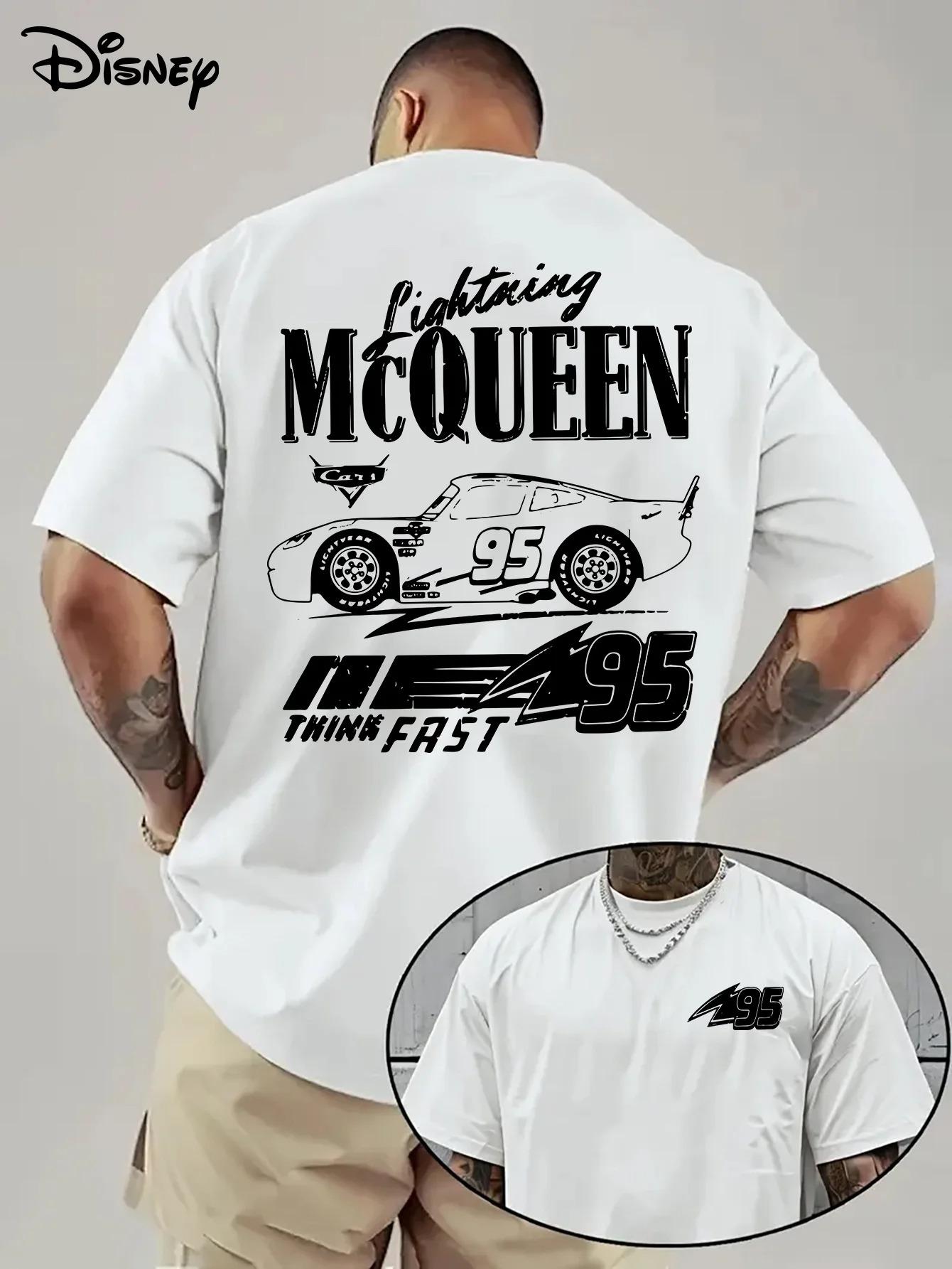 Übergroßes T-Shirt mit kurzen Ärmeln und thematischem Grafikdruck von Disney Cars Lightning McQueen, einschließlich der Illustration des Rennwagens #95, XL beige