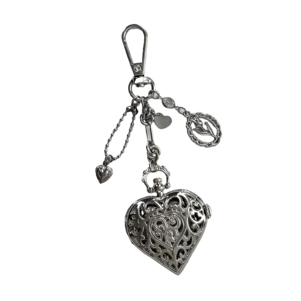 Classical Antique Inspired Key Holder With Decorative Locket And Sturdy Metal Construction Hollow Heart Pendant Keychain
