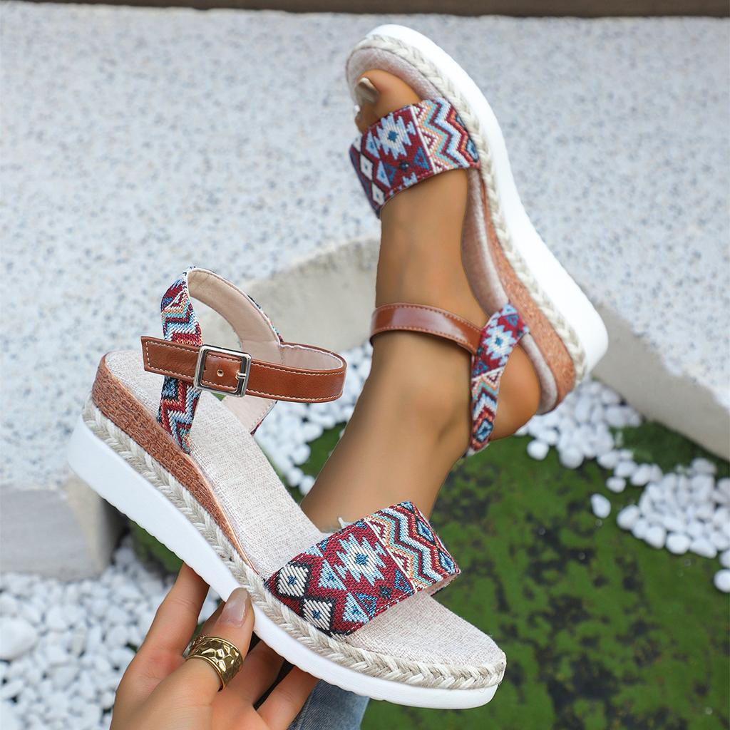 Fashion Women's Sandals Wedges Heels Sandals Summer Bohemian Shoes Woman 2025 Heel Sandals Wedge Shoes For Women Heeled Summer Footwear