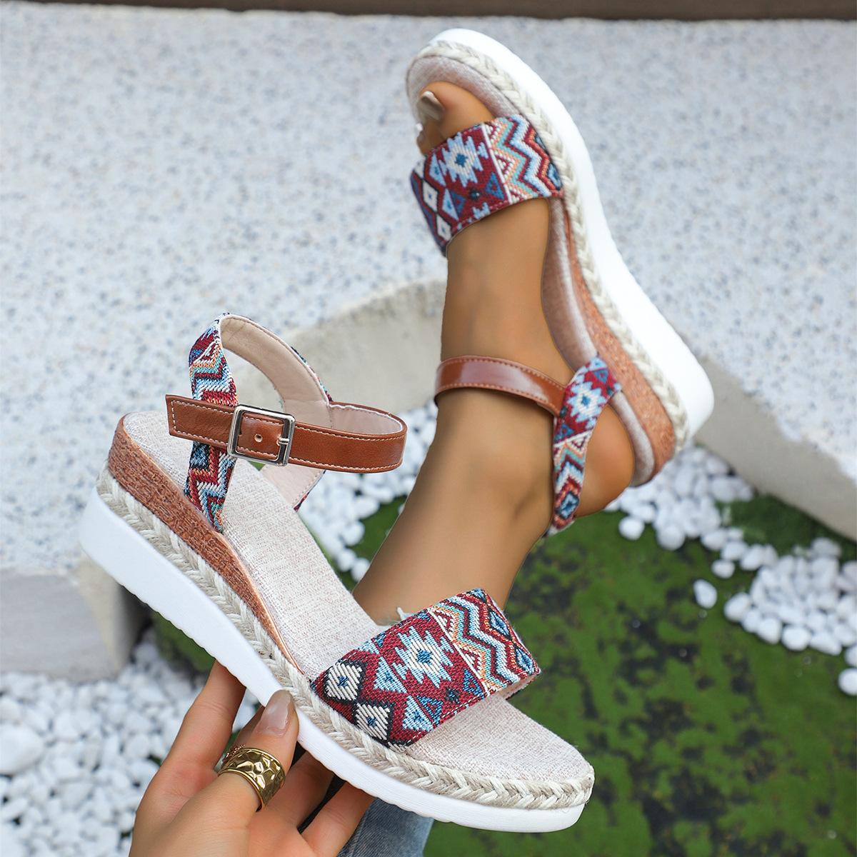 

Fashion Women s Sandals Wedges Heels Sandals Summer Bohemian Shoes Woman 2025 Heel Sandals Wedge Shoes For Women Heeled Summer Footwear 35