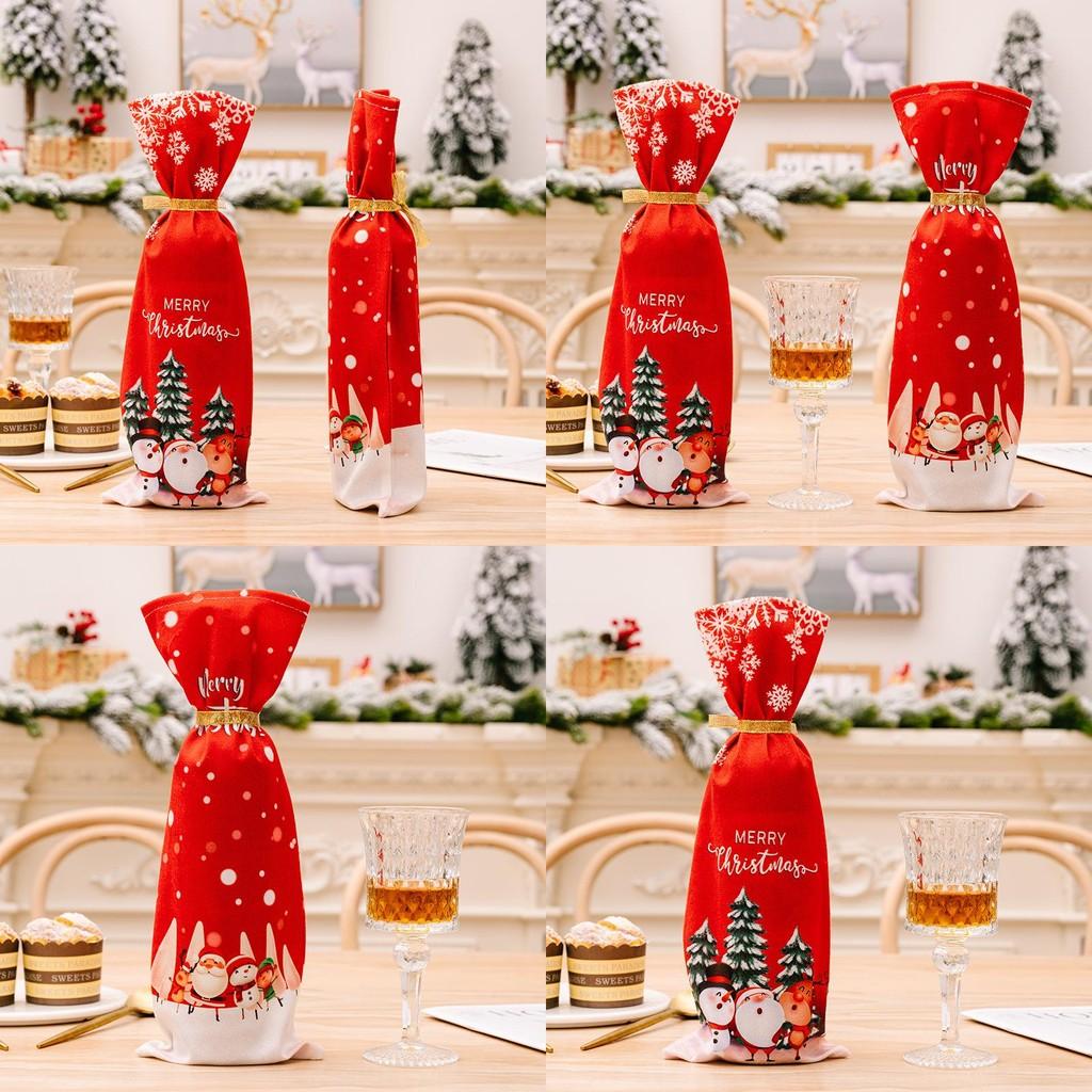 Christmas Decor Red Snowflake Bottle Cover With Plush Design For Holiday Party Scene