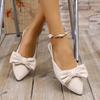 Fashion Sweet Bowknot Daily Shoes For Ladies Pointed Toe White Sandals Women 2025 Summer Comfortable Flat Heels Shoes Women