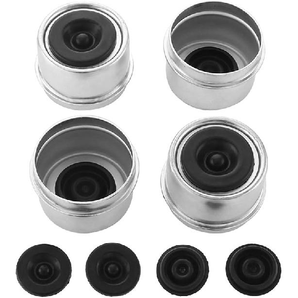 4 PCS 2.44'' Trailer Hub Dust Cap Trailer Axle Grease Cap With 8 Rubber Plugs, Steel Wheel Bearing Dust Caps Fit For Most Standard 5200 To 6000 Pound