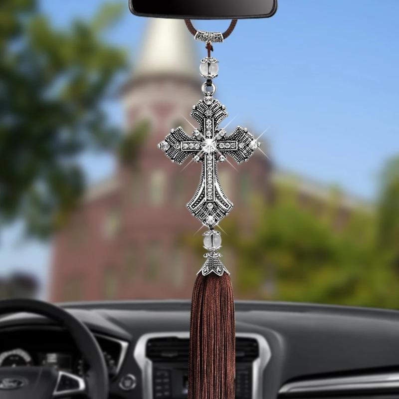 1Pc Cross Pendant with Sparkling Rhinestone Hanging Ornament for Vehicle Interior Decoration Auto Decoration Hanging Automobiles Rear