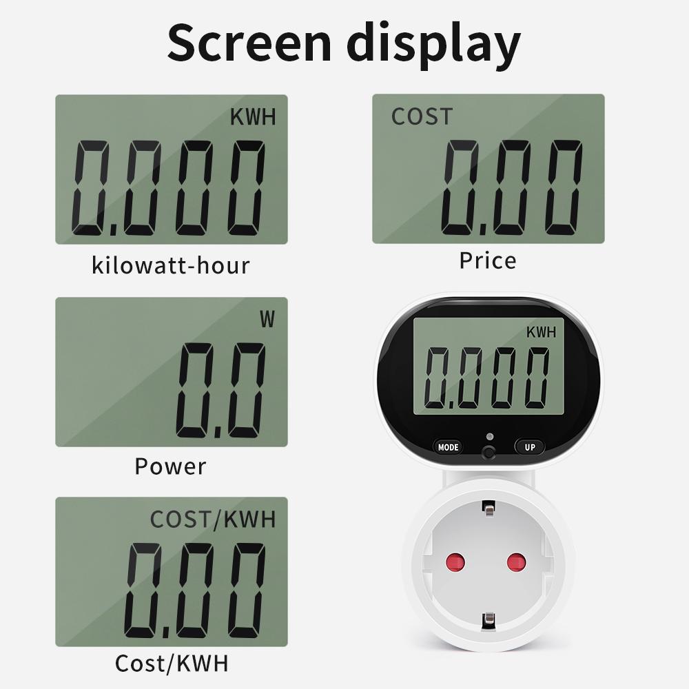 Digital Energy Meter Wattmeter Power Meter EU Plug 45°Rotating Watt Display Electric Meter Voltmeter Energy Cost Meter Socket